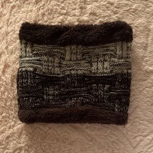 Cozy Brown and Grey Reversible Knit tube Scarf Neck warmer
